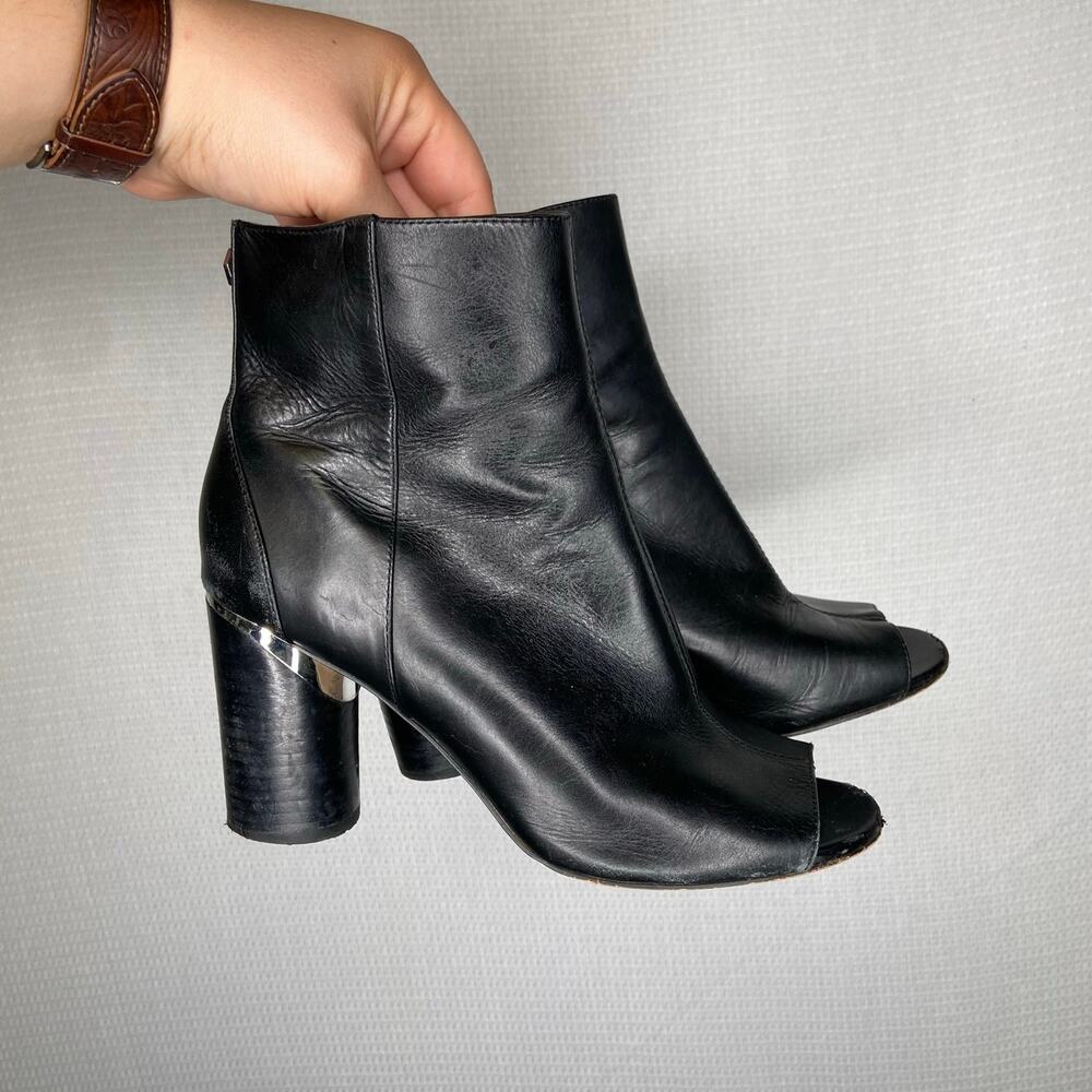 DKNY | Leather Black Bootie Heel Toe Peek 8